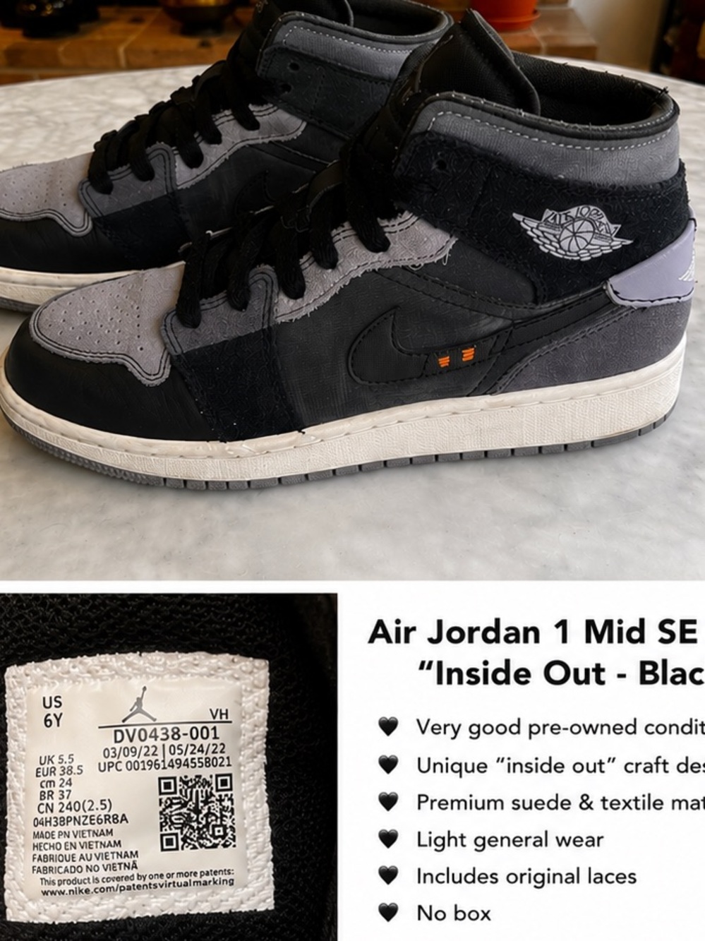 Nike Air Jordan 1 Mid SE Craft Black & Gray